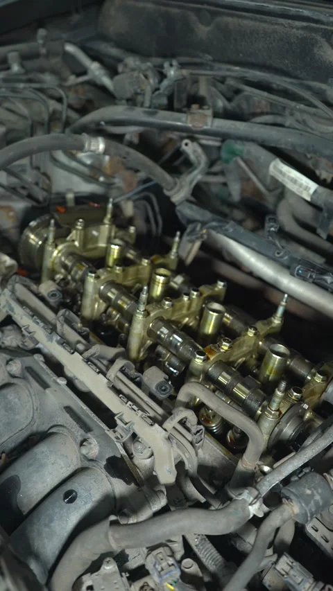 View of internal parts of a car engine. The process of operation of a car engine 스톡 동영상 307618531