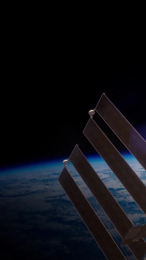 View of the International Space Station above Earth during daytime Stock Footage 344962168