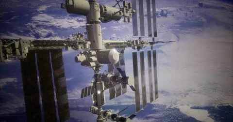 View of the International Space Station orbiting Earth during daylight Stock Illustration