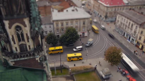 View of the intersection in the city of Lviv (timelapse) Stock Footage 40994039