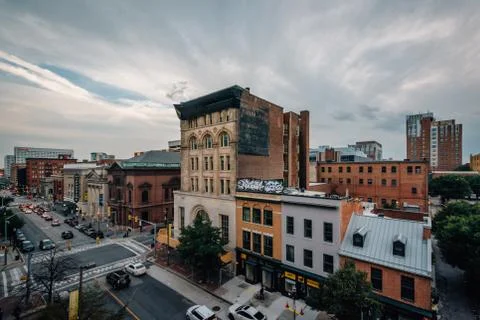 View of the intersection of Eutaw and Fayette Streets in downtown Baltimore,  Stock Photos