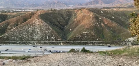 View of interstate from hill Stock Footage 125923339