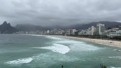 View of the Ipanema beach in cloudy weather, Rio de Janeiro Stock Footage 217962089