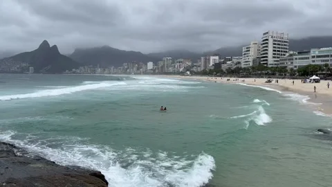 View of the Ipanema beach in cloudy weather, Rio de Janeiro Stock Footage 217962099