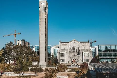 View of Irving K. Barber Learning Centre and Clock Tower at UBC Stock Photos