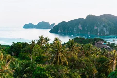 View of the island Phi Phi Don from the viewing point, South of Thailand. Stock Photos