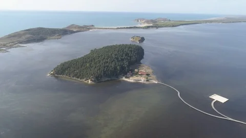 View on  isolated Monastery of Saint Mary on Zvernec island 4k Vídeos de archivo 97341843