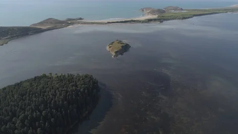 View on  isolated Monastery of Saint Mary on Zvernec island 4k Stock-Footage 97341935