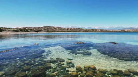 View of Issyk-Kul mountain lake, Kyrgyzstan.  Stock Footage 252350388