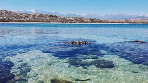 View of Issyk-Kul mountain lake, Kyrgyzstan.  Stock Footage 252920738