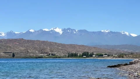 View of Issyk-Kul mountain lake, Kyrgyzstan. Stock Footage 259966322
