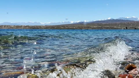 View of Issyk-Kul mountain lake, Kyrgyzstan.  Stock Footage 260285372