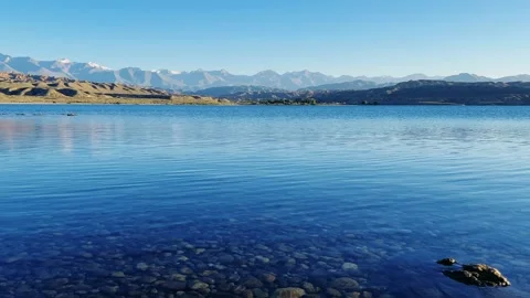 View of Issyk-Kul mountain lake, Kyrgyzstan. Stock Footage 260706156