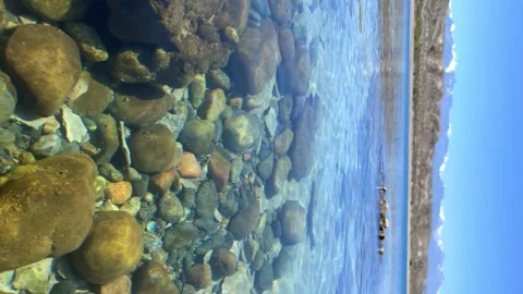 View of Issyk-Kul mountain lake, Kyrgyzstan. Stock Footage 262832668