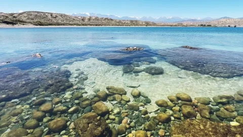 View of Issyk-Kul mountain lake, Kyrgyzstan.  Stock Footage 262964182