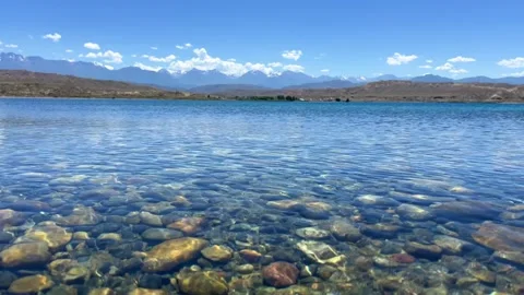 View of Issyk-Kul mountain lake, Kyrgyzstan.  Stock Footage 270497367