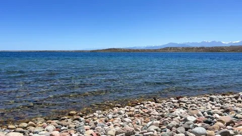 View of Issyk-Kul mountain lake, Kyrgyzstan.  Stock Footage 270497773