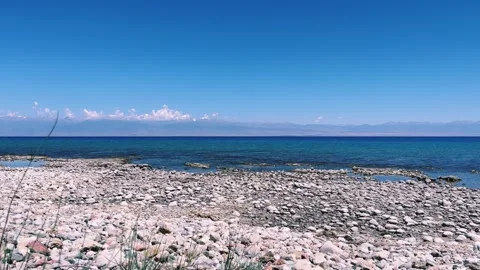 View of Issyk-Kul mountain lake, Kyrgyzstan.  Stock Footage 272726219