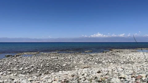 View of Issyk-Kul mountain lake, Kyrgyzstan.  Stock Footage 272726404