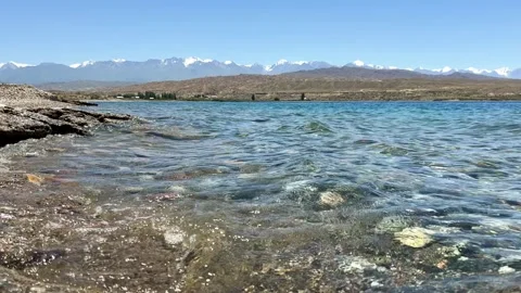 View of Issyk-Kul mountain lake, Kyrgyzstan.  Stock Footage 272730427