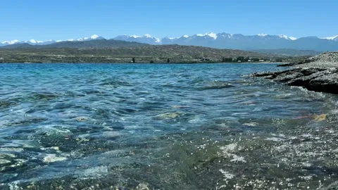 View of Issyk-Kul mountain lake, Kyrgyzstan.  Stock Footage 272730521