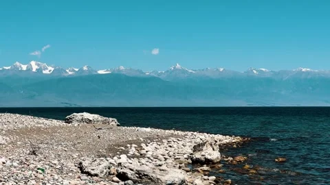 View of Issyk-Kul mountain lake, Kyrgyzstan.  Stock Footage 272731256