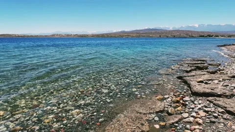 View of Issyk-Kul mountain lake, Kyrgyzstan.  Stock Footage 272732658