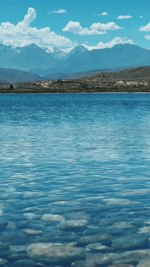 View of Issyk-Kul mountain lake, Kyrgyzstan.  Stock Footage 272733129