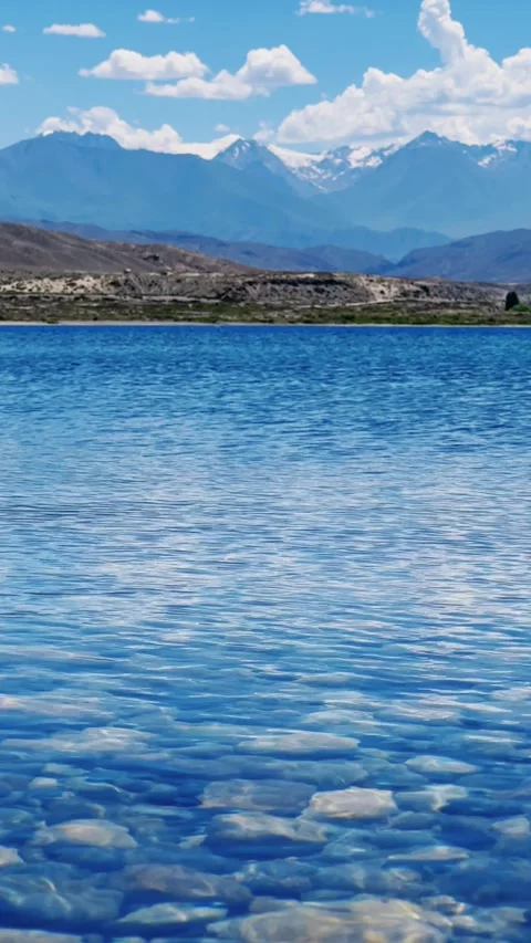 View of Issyk-Kul mountain lake, Kyrgyzstan.  Stock Footage 272733136