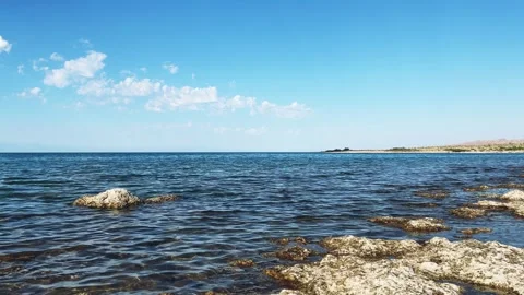 View of Issyk-Kul mountain lake, Kyrgyzstan.  Stock Footage 272737532