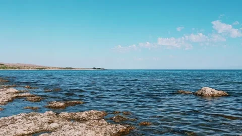 View of Issyk-Kul mountain lake, Kyrgyzstan.  Stock Footage 272737567