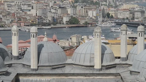 View of Istanbul over domed rooftops towards Beyoğlu and Karaköy Stock Footage 90707512