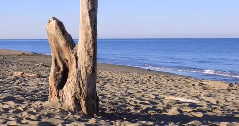 View on the italian beach. Waves on the coast. Stock Footage 138395408