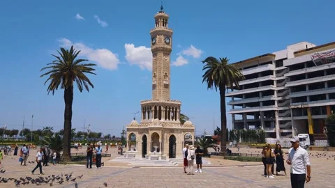 View of İzmir Clock Tower in Konak Square Stock Footage 219782368