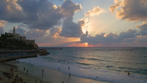 View of the jafo during sunset Stock Footage 94869909