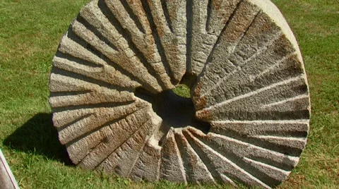 View of Jamestown Windmill and millstone Stock Footage 54593128