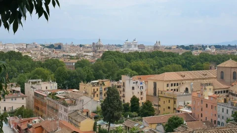 View from Janiculum Hill on the rooftops in Rome in the sunny day Stock Footage 123579091