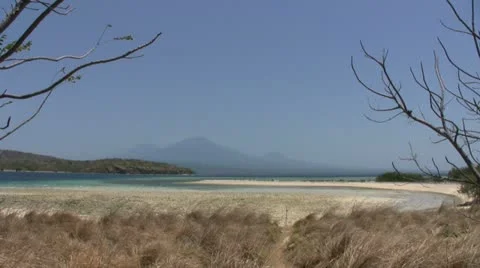 View of Java volcano from Menjangan island, Bali Stock Footage 12412296