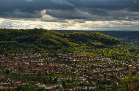 View at Jena while summer close to autumn at day from kernberge Stock Photos