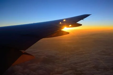 View of jet plane wing Stock Photos