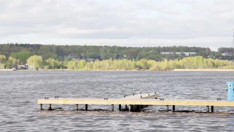 View from the jetty in summer on the big river  Stock Footage 274899039