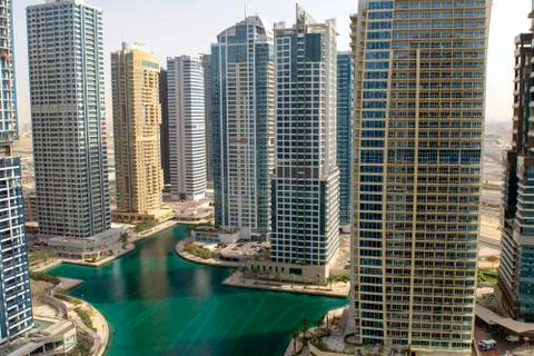 View of JLT Clusters in Dubai. View of beautiful tall towers and buildings Stock Photos