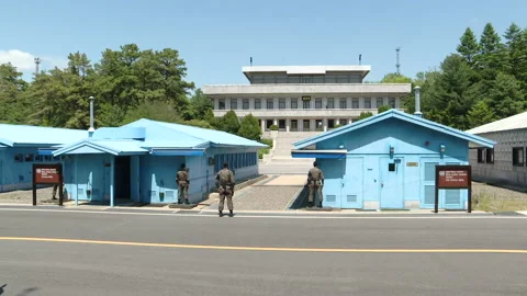 View of the Joint security area from the South Korean side of Panmunjom. Video stock 130941824