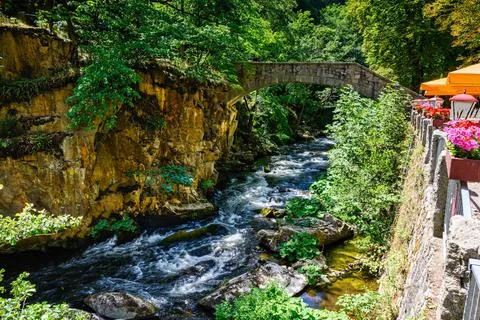 A view of the Jungfern Bridge over the Bode in the Harz mountains A view o... Stock Photos