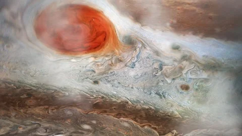 View of Jupiter With Emphasis on Great Red Spot - Elements of NASA Stock Footage 115689963