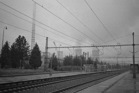 View of Kadan-Prunerov train station on 28 August 2023 on analogue photo Stock Photos