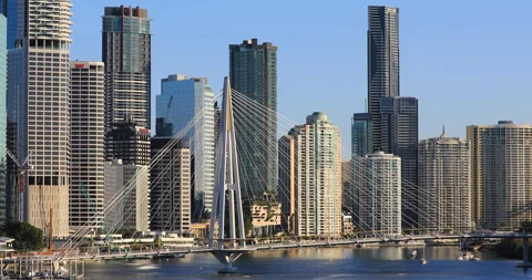 View of Kangaroo Point Bridge and Brisbane CBD, Brisbane, QLD,2025/10/08 Stock Footage 320198059