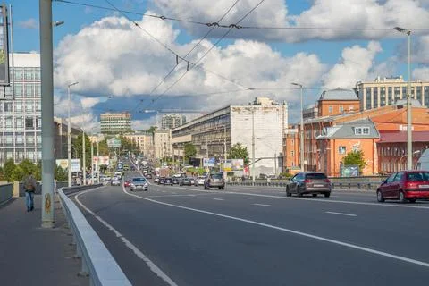 View of Kantemirovskaya street from Kantemirovsky bridge in Saint Petersburg Stock Photos