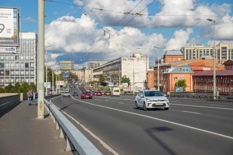 View of Kantemirovskaya street from Kantemirovsky bridge in Saint Petersburg Fotos Stock