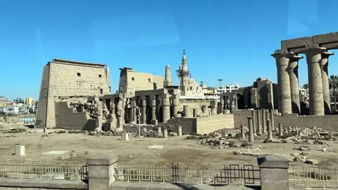 View of Karnak Temple from a moving bus, Luxor, Egypt Stock Footage 316554827